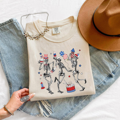 Patriotic Skeleton Shirt, Dancing Skeleton T-Shirt, 4th of July Shirt, USA Graphic Tee