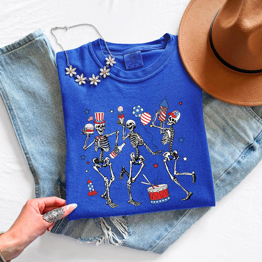 Patriotic Skeleton Shirt, Dancing Skeleton T-Shirt, 4th of July Shirt, USA Graphic Tee
