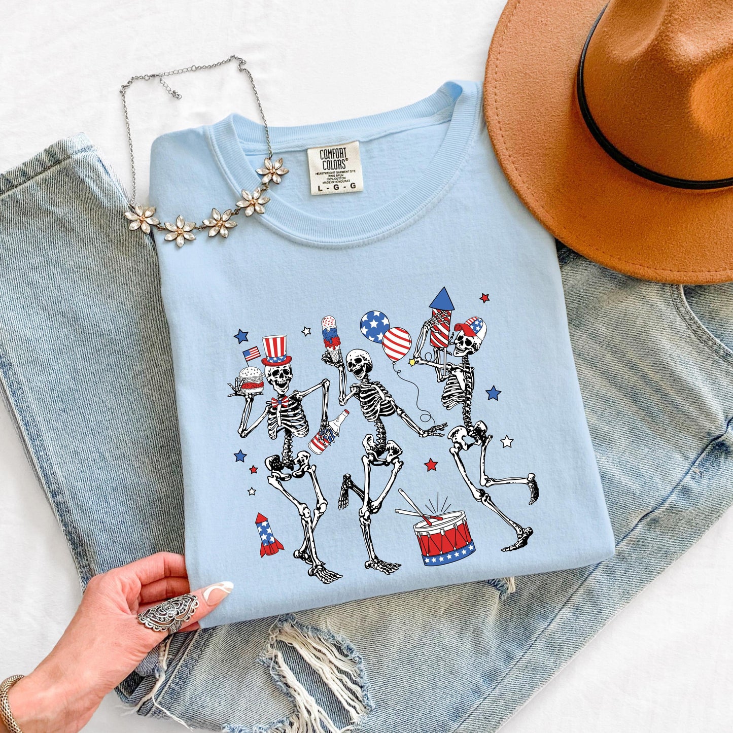 Patriotic Skeleton Shirt, Dancing Skeleton T-Shirt, 4th of July Shirt, USA Graphic Tee