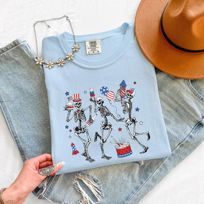 Patriotic Skeleton Shirt, Dancing Skeleton T-Shirt, 4th of July Shirt, USA Graphic Tee