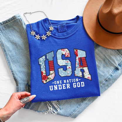 Patriotic USA T-Shirt, One Nation Under God Shirt, Fourth of July Graphic Tee, Summer Shirt