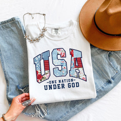 Patriotic USA T-Shirt, One Nation Under God Shirt, Fourth of July Graphic Tee, Summer Shirt