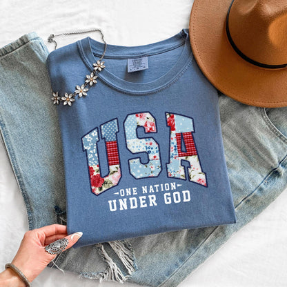Patriotic USA T-Shirt, One Nation Under God Shirt, Fourth of July Graphic Tee, Summer Shirt