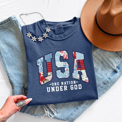 Patriotic USA T-Shirt, One Nation Under God Shirt, Fourth of July Graphic Tee, Summer Shirt