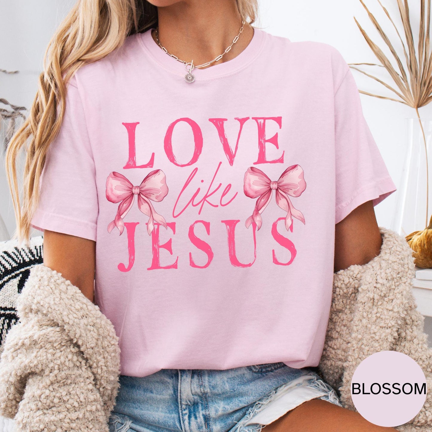 Love Like Jesus Coquette Bows Christian Shirts, Religious Christian Shirts Bible Verse Shirt Boho Christian Shirt
