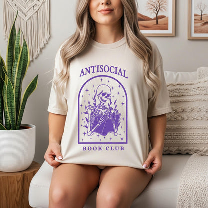 Antisocial Book Club Shirt Funny Reading T-Shirt Book Lover Sweatshirt Literary Tee Cozy Reader Top Bookish Gift for Introverts
