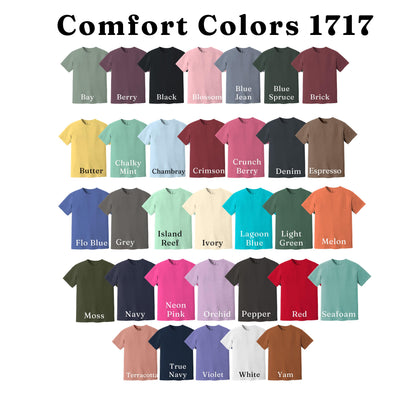 a collection of 17 different colored t-shirts, each with a unique color and design.
