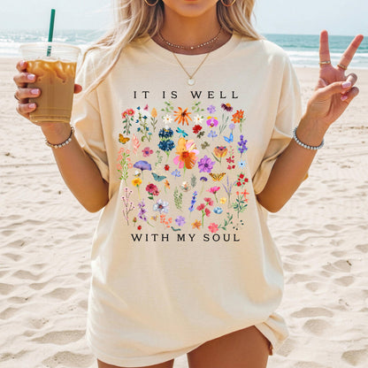 It Is Well With My Soul Shirt, Floral Christian T Shirt, Faith-Based Tee, Scripture Shirt