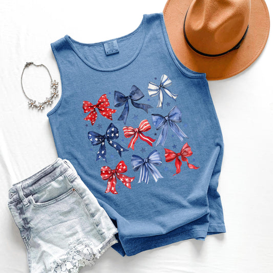 Comfort Colors Patriotic Bows Tank Top: USA 4th of July Outfit