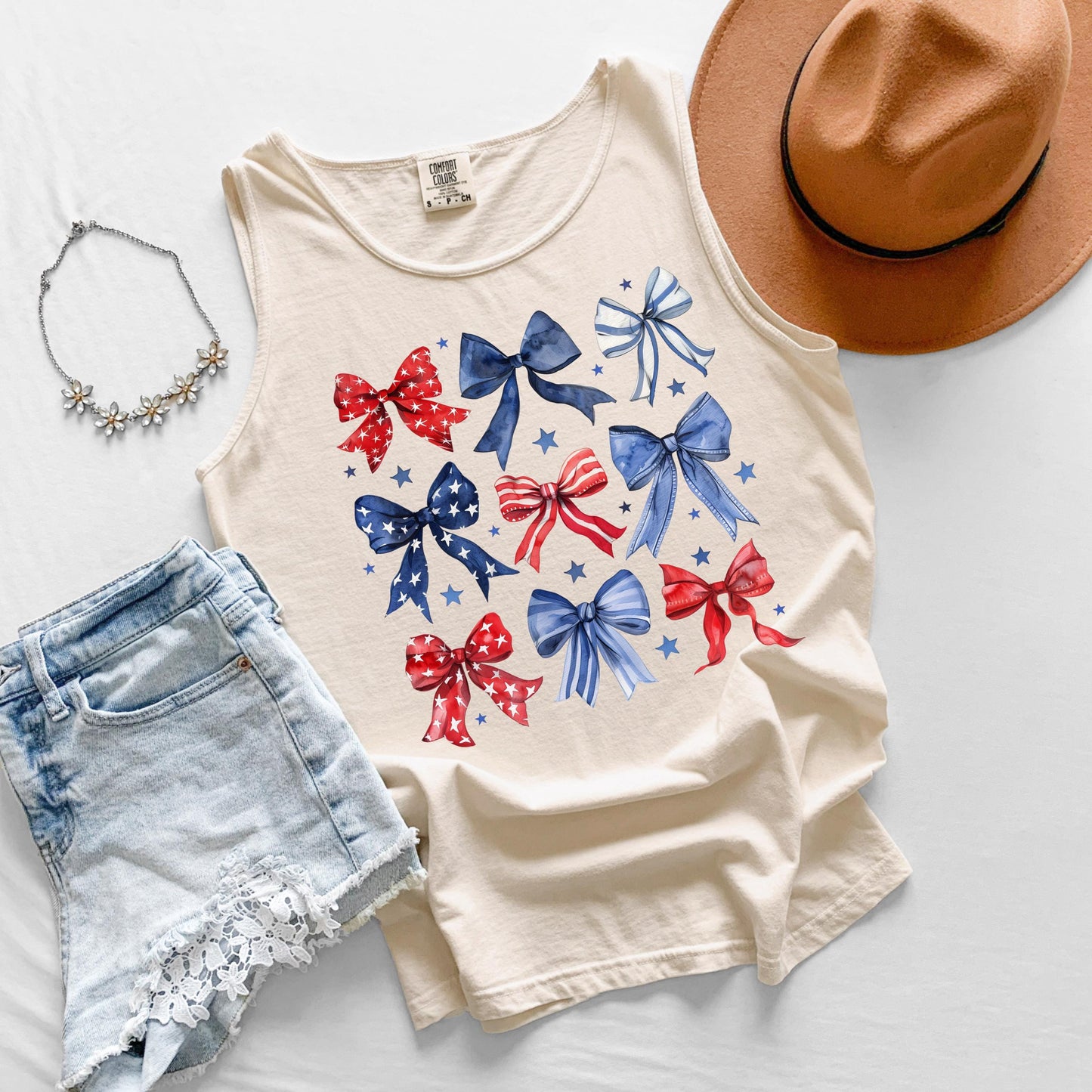 Comfort Colors Patriotic Bows Tank Top: USA 4th of July Outfit