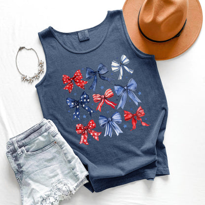 Comfort Colors Patriotic Bows Tank Top: USA 4th of July Outfit