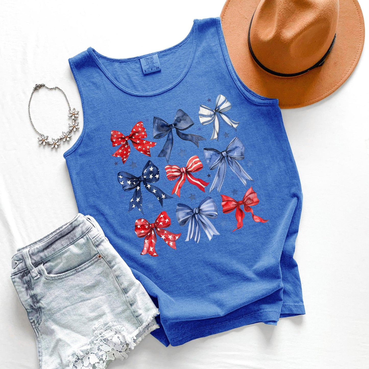 Comfort Colors Patriotic Bows Tank Top: USA 4th of July Outfit