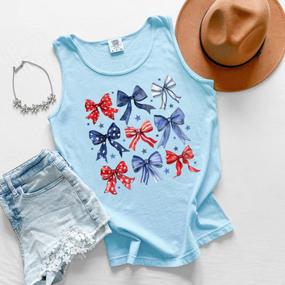 Comfort Colors Patriotic Bows Tank Top: USA 4th of July Outfit