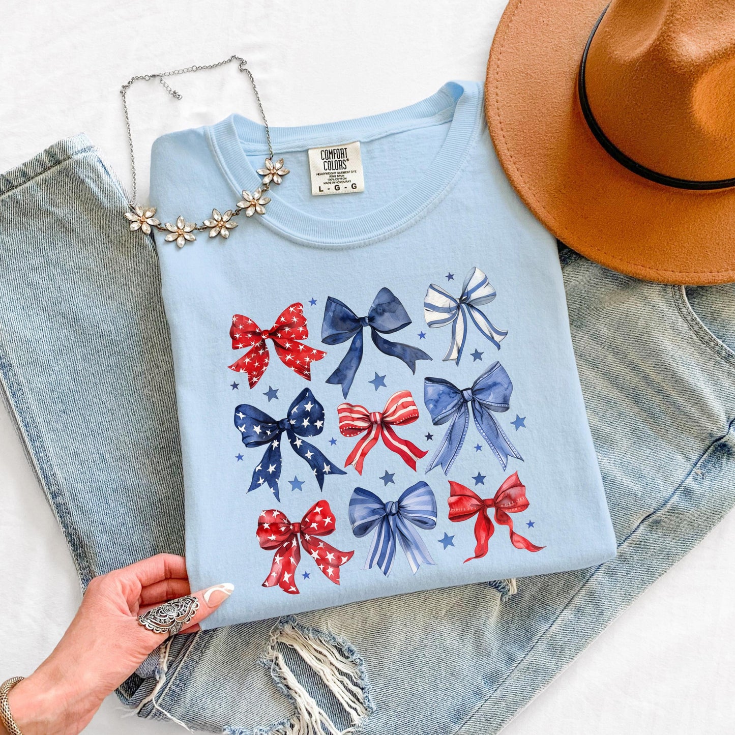 4th of July Bow Shirt, Patriotic Bow T Shirt, USA Graphic Tee, Womens July 4th Shirt