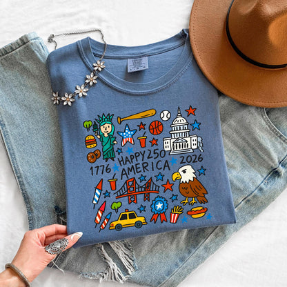 America 250 Shirt 1776 2026 Patriotic Shirt July 4th Shirt Red White Blue USA Shirt Fourth of July Shirt Youth Adult Independence Day Tee