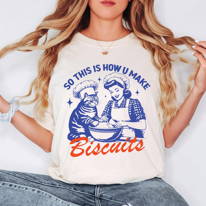 Cat T-shirt, Funny Biscuits Cat Lover Gift, Cute Animal Lover Tee, Unisex Casual Top, Pet Mom Shirt, Comfortable Graphic Tee
