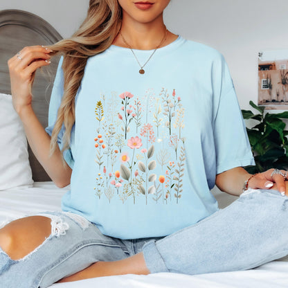Floral Forest Shirt, Botanical T Shirt, Nature-Inspired Tee, Wildflower Graphic Shirt