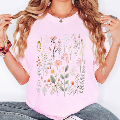Floral Forest Shirt, Botanical T Shirt, Nature-Inspired Tee, Wildflower Graphic Shirt