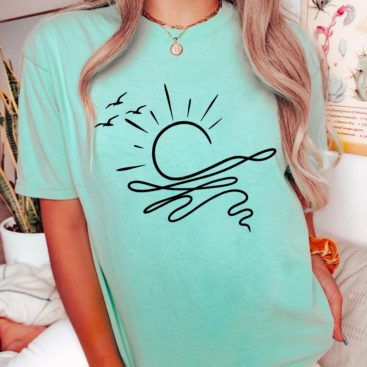 Minimalist Beach Sunset Shirt, Coastal Graphic T Shirt, Ocean Wave Tee, Summer Aesthetic Shirt