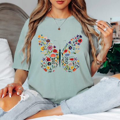Floral Butterfly Shirt Garden Lover Shirt Flower Lover Shirt Wild Flowers Shirt Floral Shirt