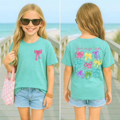 god says i am shirt kids, christian girls shirt, faith shirt for girls, bible verse shirt kids, religious kids tee, inspirational shirt