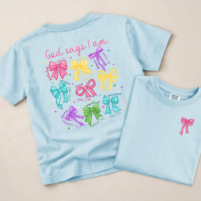 god says i am shirt kids, christian girls shirt, faith shirt for girls, bible verse shirt kids, religious kids tee, inspirational shirt