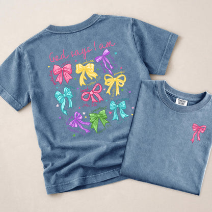 god says i am shirt kids, christian girls shirt, faith shirt for girls, bible verse shirt kids, religious kids tee, inspirational shirt