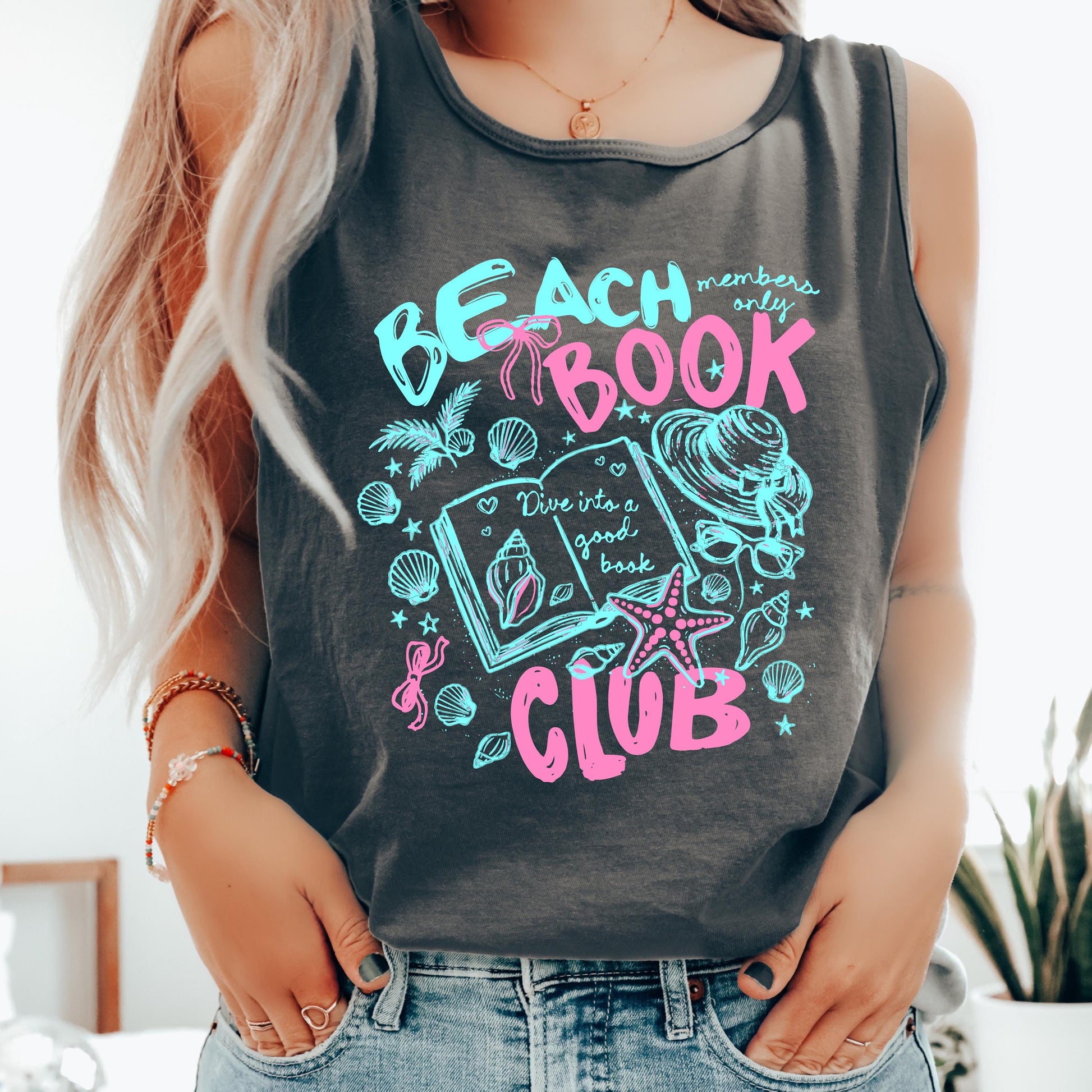 beach book club tank top, summer reading tank, book lover beach shirt, coastal book club outfit, vacation reading tank