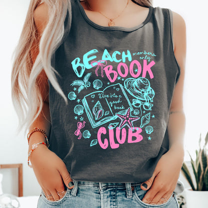 beach book club tank top, summer reading tank, book lover beach shirt, coastal book club outfit, vacation reading tank