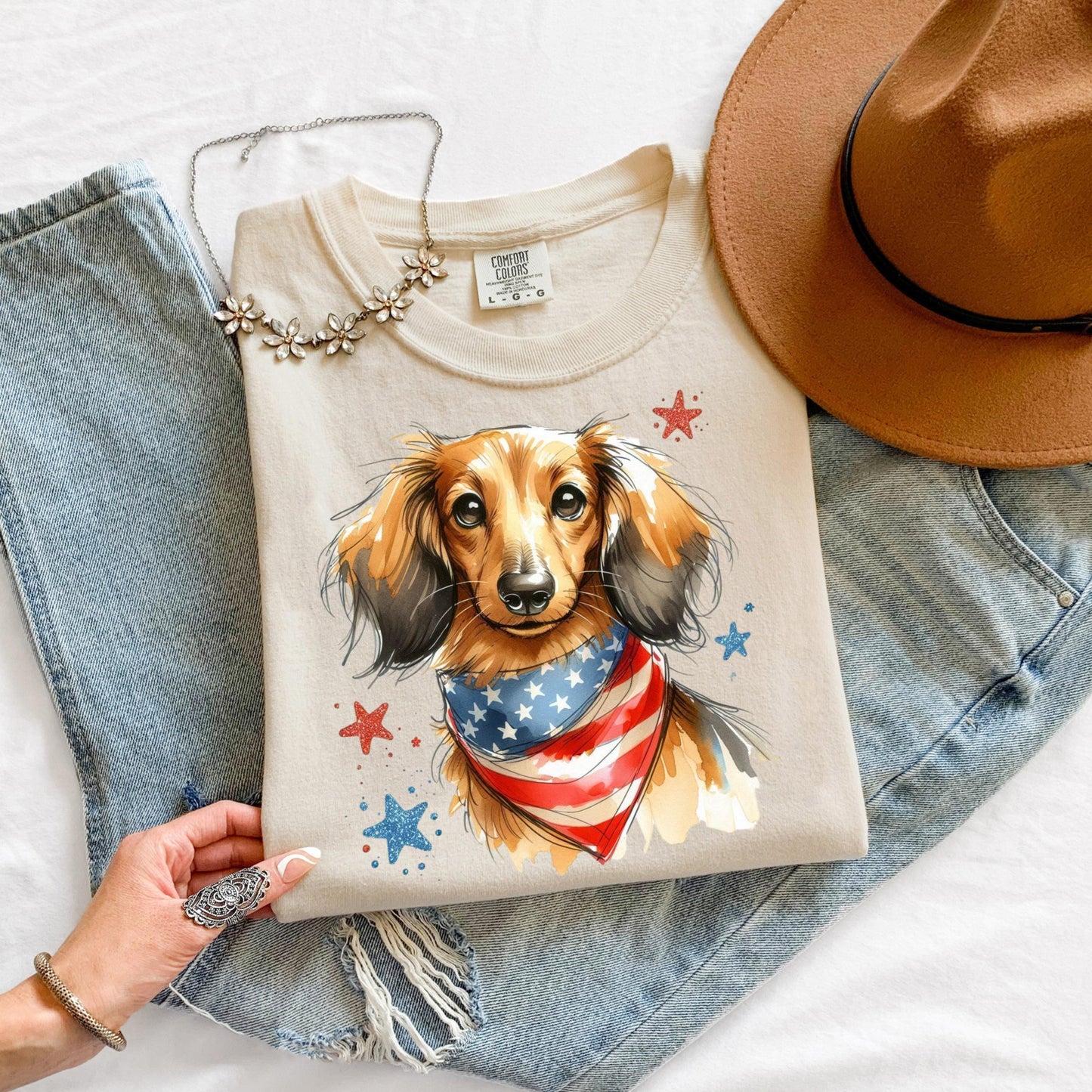 Long Hair Dachshund 4th of July Shirt | Patriotic Dog Mom Tee | Cute USA Dog Lover Gift | Independence Day Wiener Dog Shirt