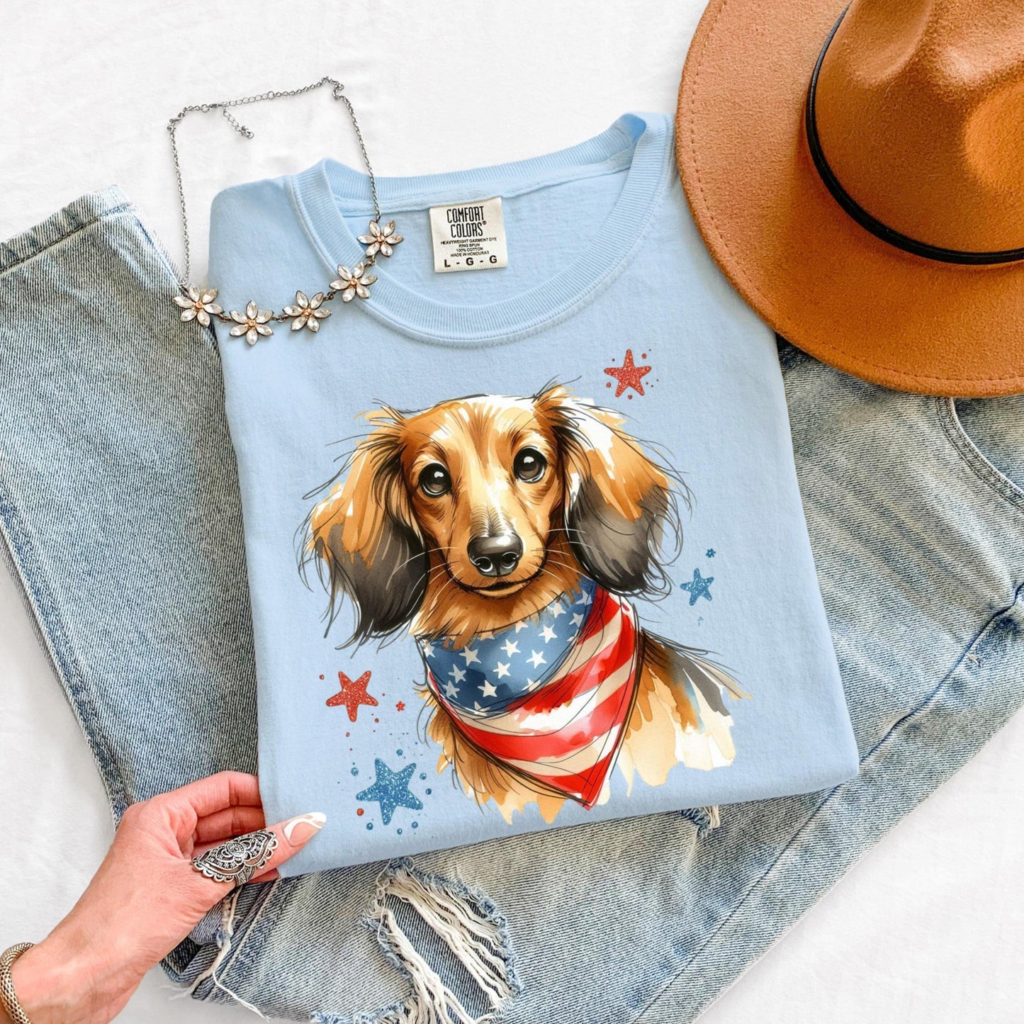 Long Hair Dachshund 4th of July Shirt | Patriotic Dog Mom Tee | Cute USA Dog Lover Gift | Independence Day Wiener Dog Shirt