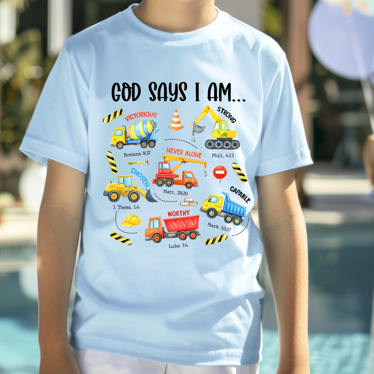 Kids Christian Construction Shirt God Says I Am Tee Bible Verse Youth Faith Shirt