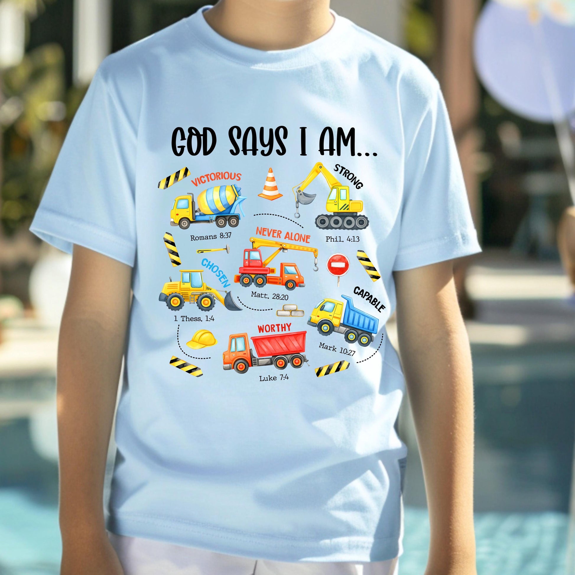 Kids Christian Construction Shirt God Says I Am Tee Bible Verse Youth Faith Shirt