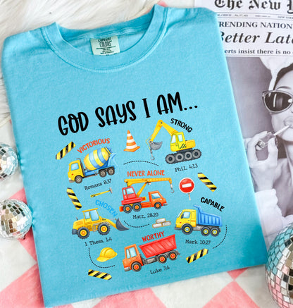 Kids Christian Construction Shirt God Says I Am Tee Bible Verse Youth Faith Shirt