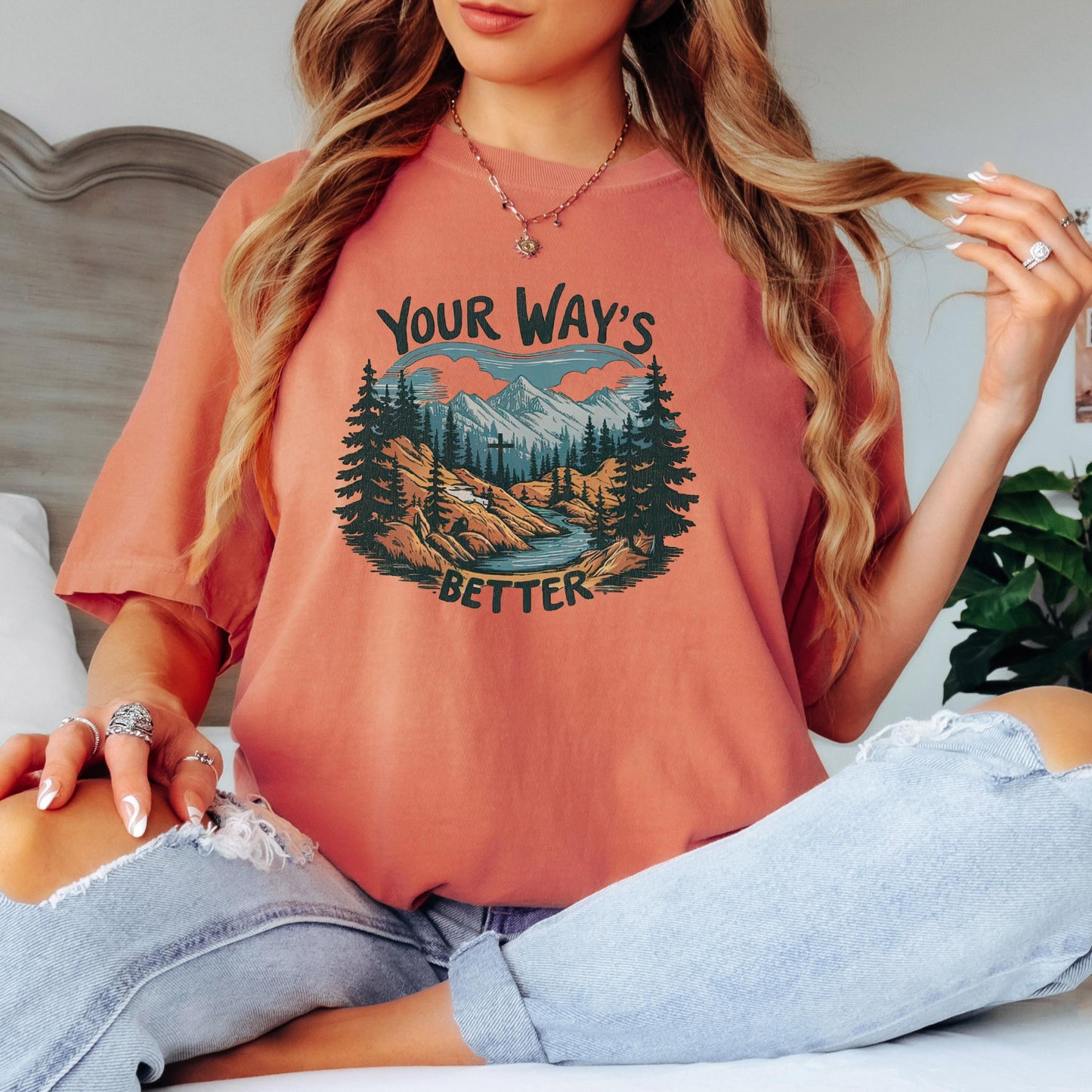 Your Ways Better Christian shirt mountain cross Comfort Colors t shirt long sleeve sweatshirt blue spruce faith tee