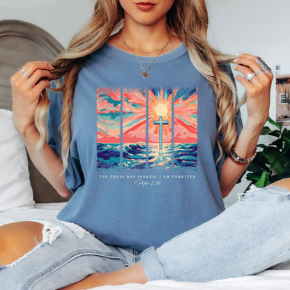 Christian Shirt: Cross Sunset Bible Verse Graphic Tee and Sweatshirt
