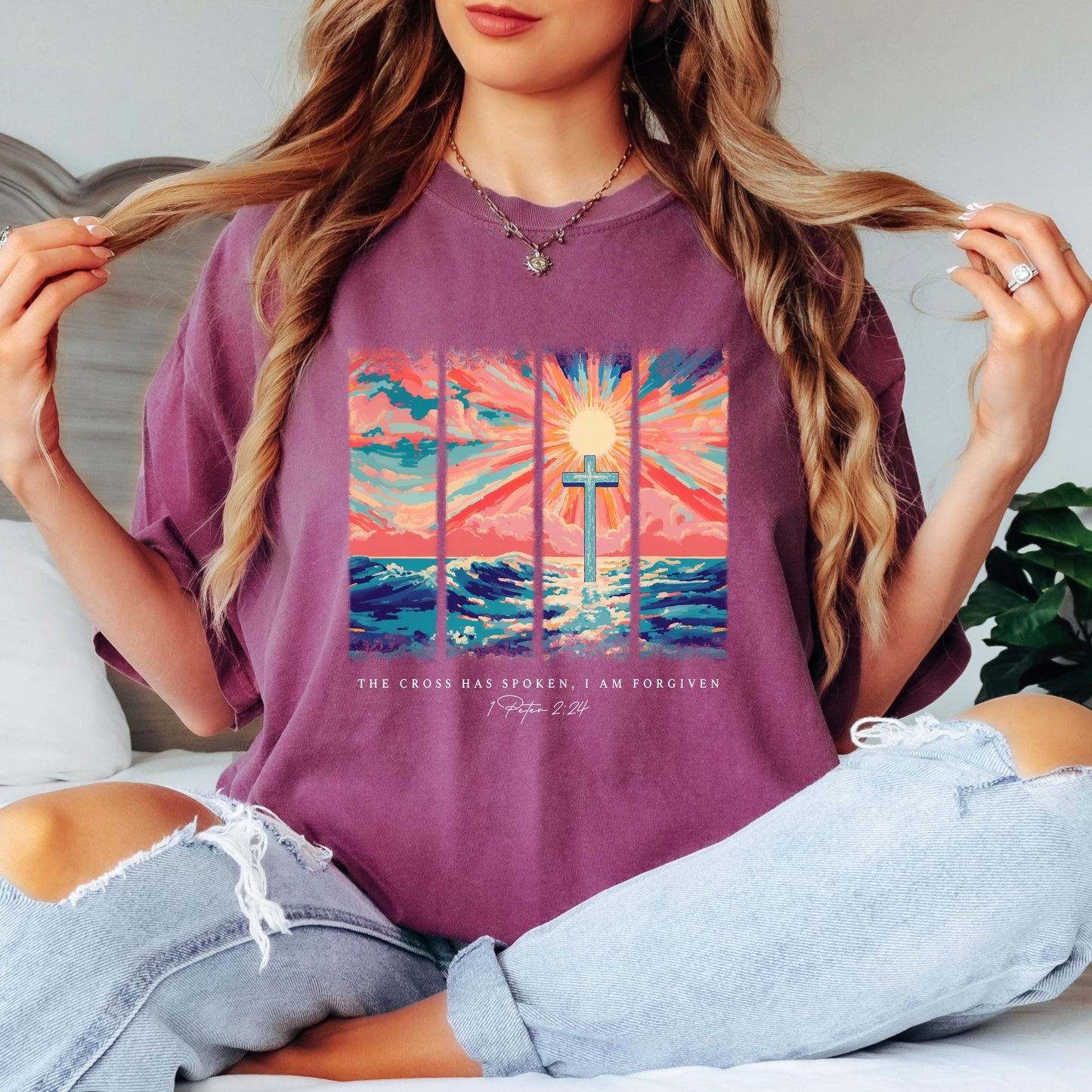 Christian Shirt: Cross Sunset Bible Verse Graphic Tee and Sweatshirt