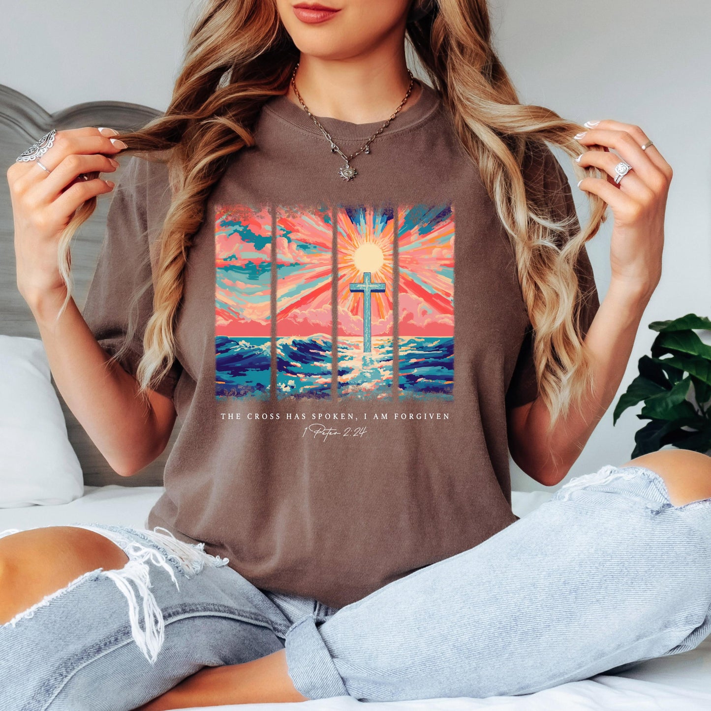 Christian Shirt: Cross Sunset Bible Verse Graphic Tee and Sweatshirt