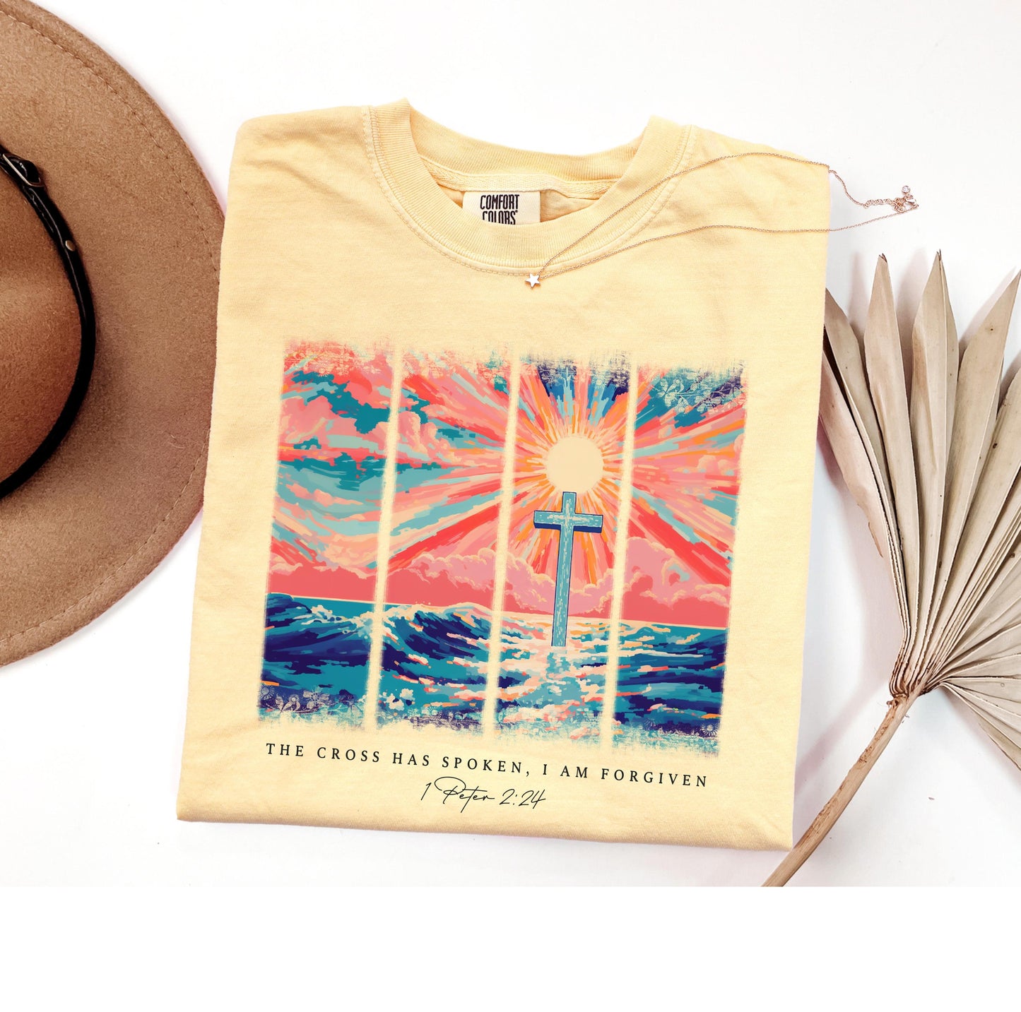Christian Shirt: Cross Sunset Bible Verse Graphic Tee and Sweatshirt