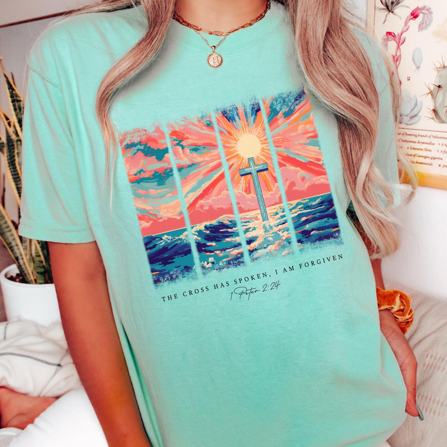 Christian Shirt: Cross Sunset Bible Verse Graphic Tee and Sweatshirt