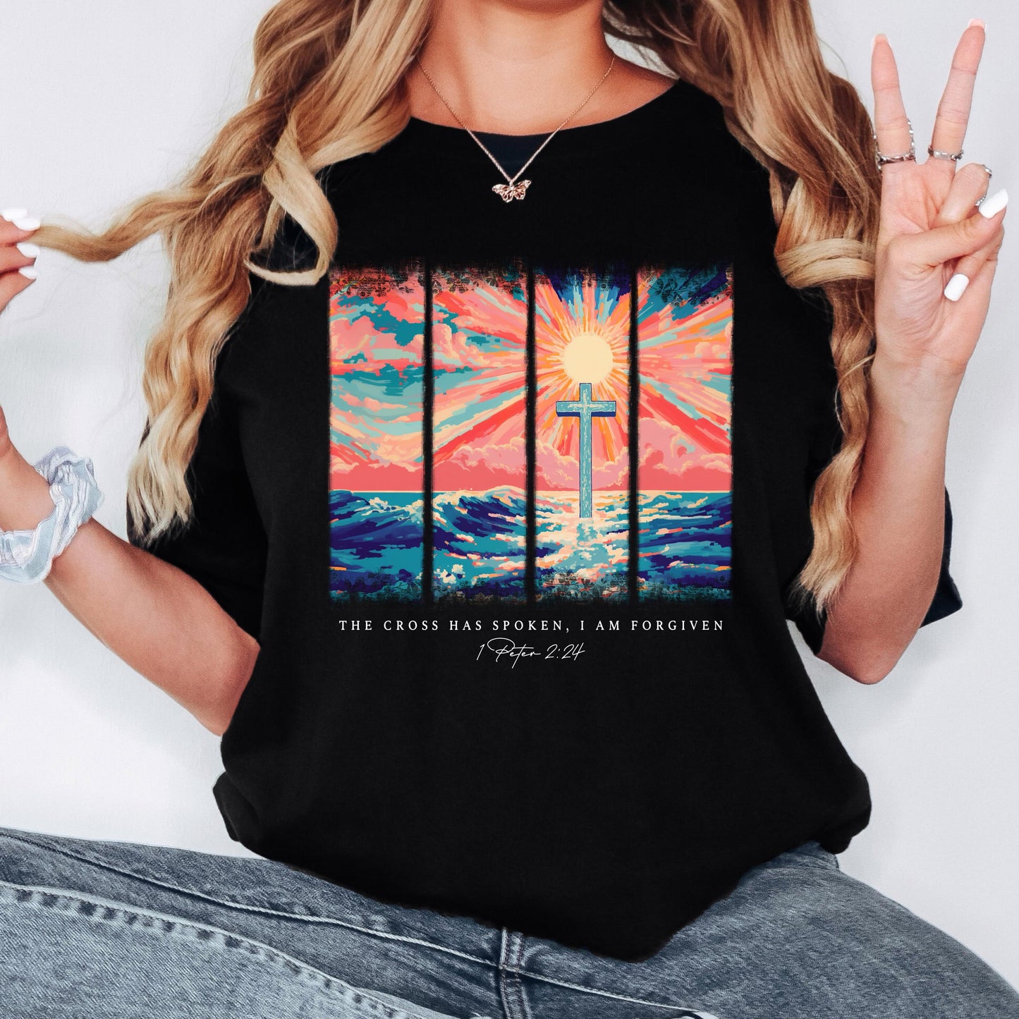 Christian Shirt: Cross Sunset Bible Verse Graphic Tee and Sweatshirt