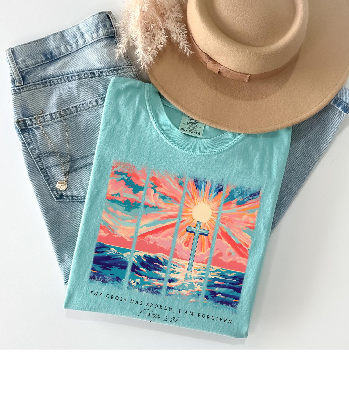 Christian Shirt: Cross Sunset Bible Verse Graphic Tee and Sweatshirt