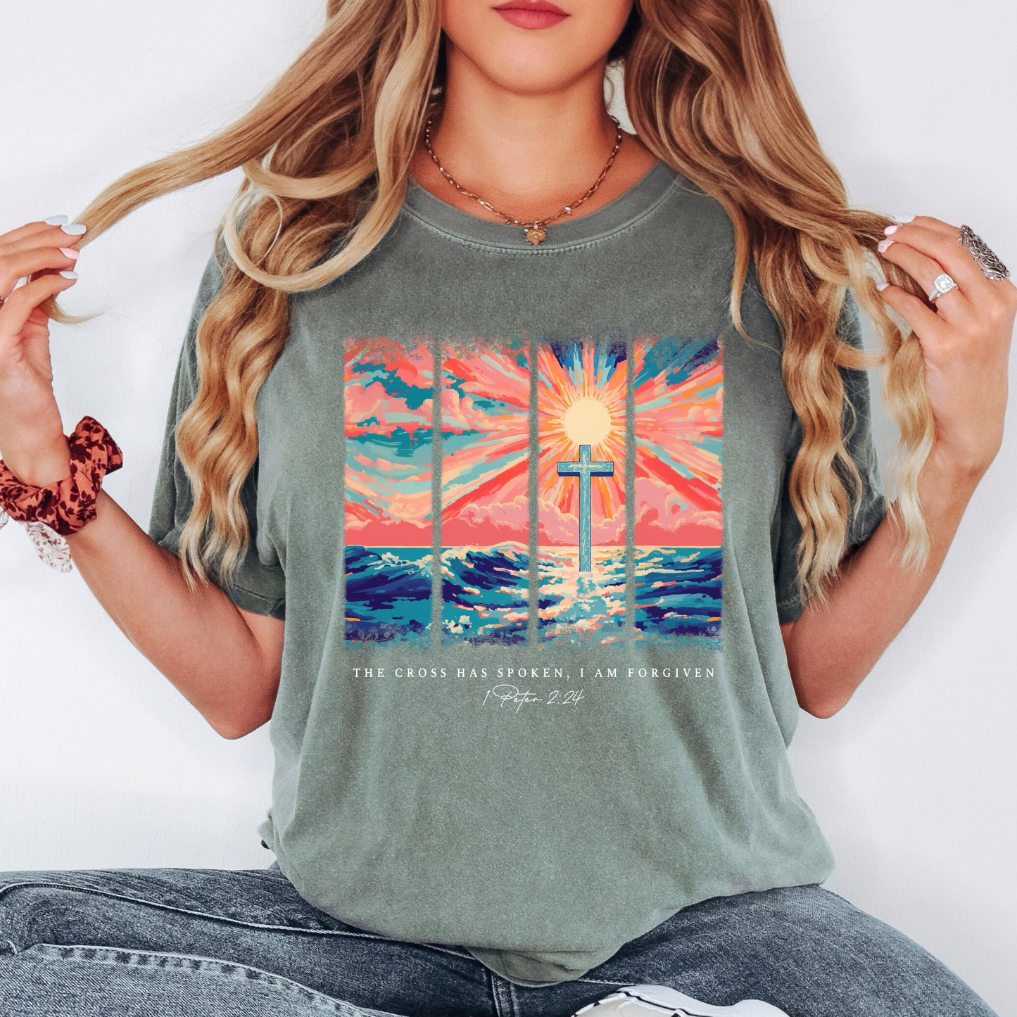 Christian Shirt: Cross Sunset Bible Verse Graphic Tee and Sweatshirt