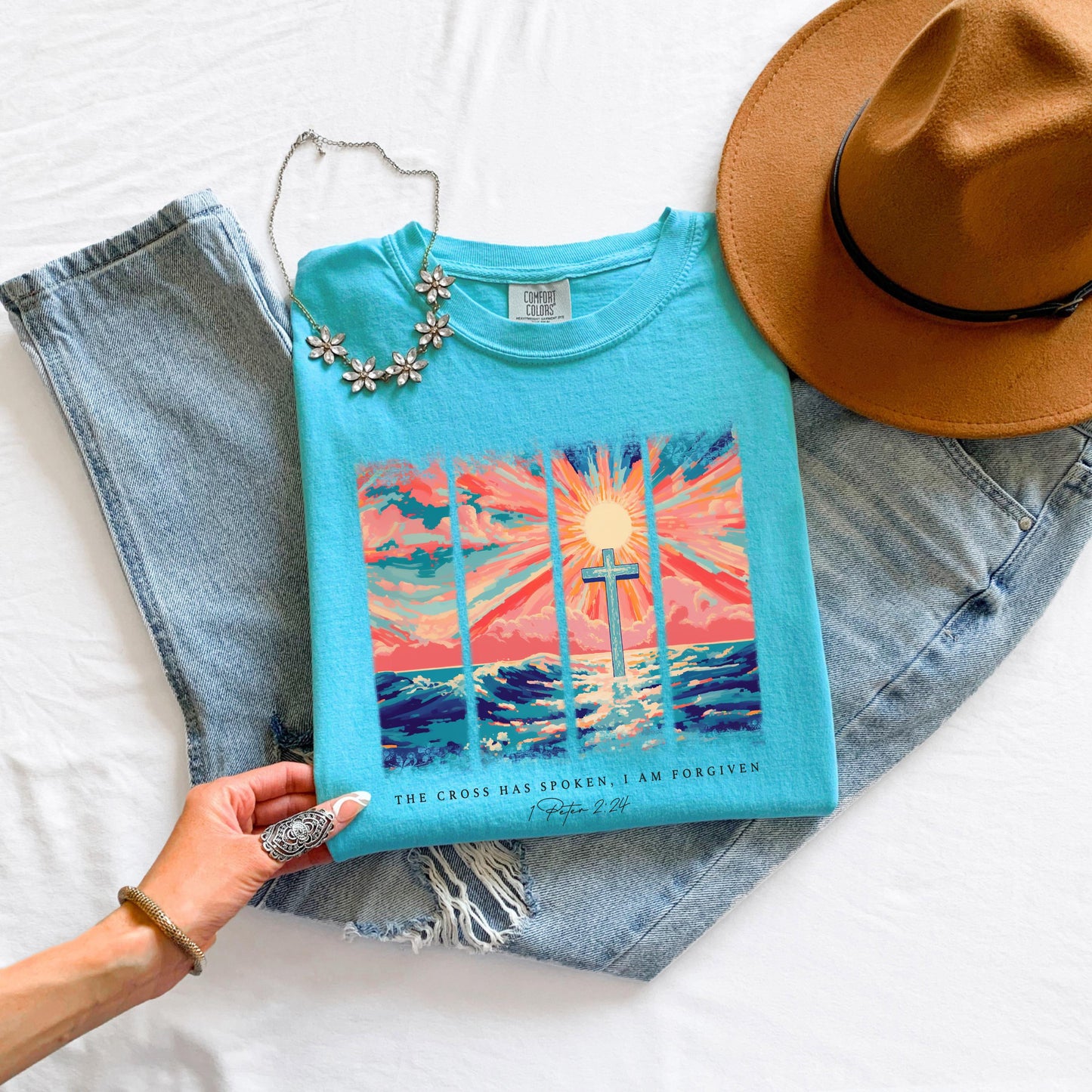 Christian Shirt: Cross Sunset Bible Verse Graphic Tee and Sweatshirt