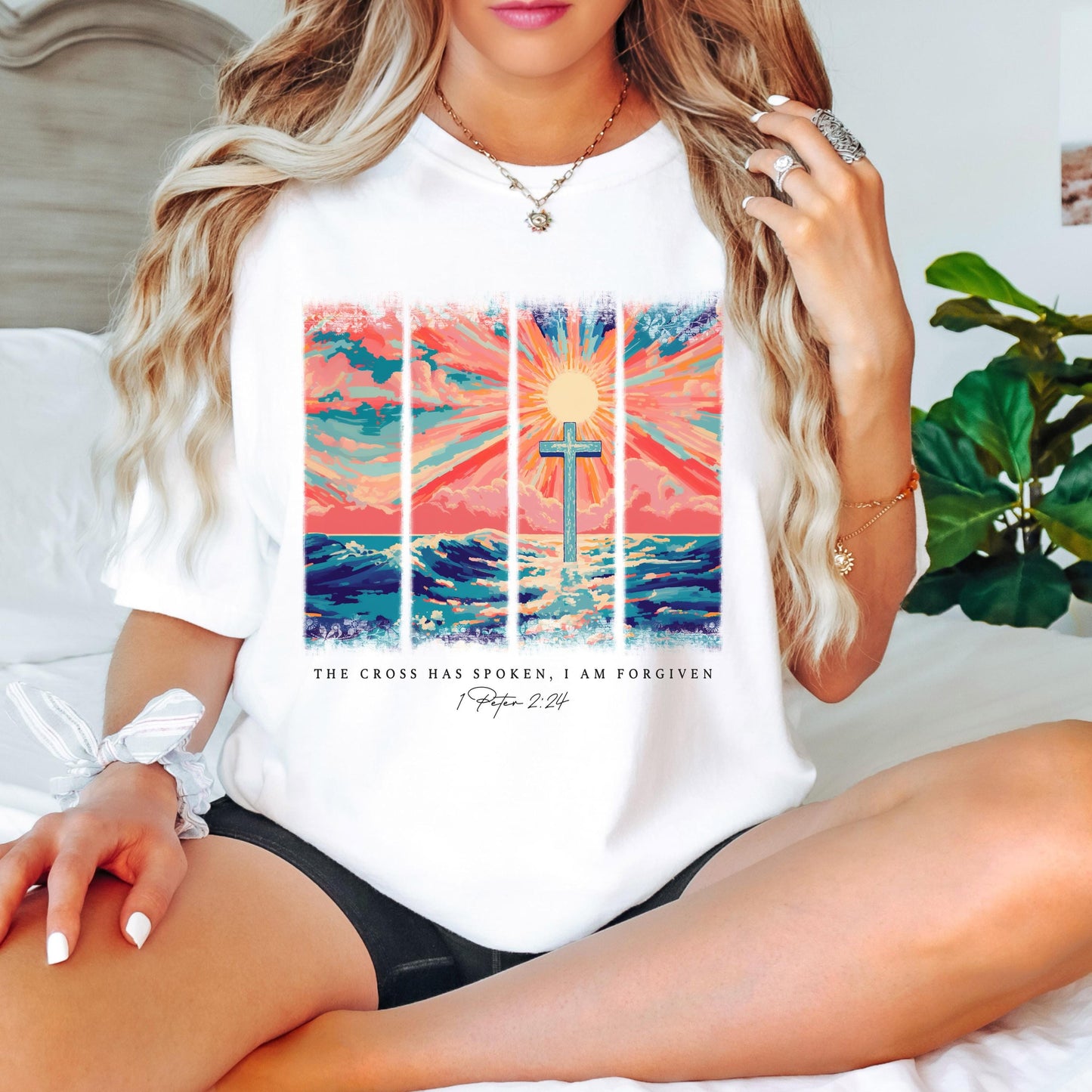 Christian Shirt: Cross Sunset Bible Verse Graphic Tee and Sweatshirt