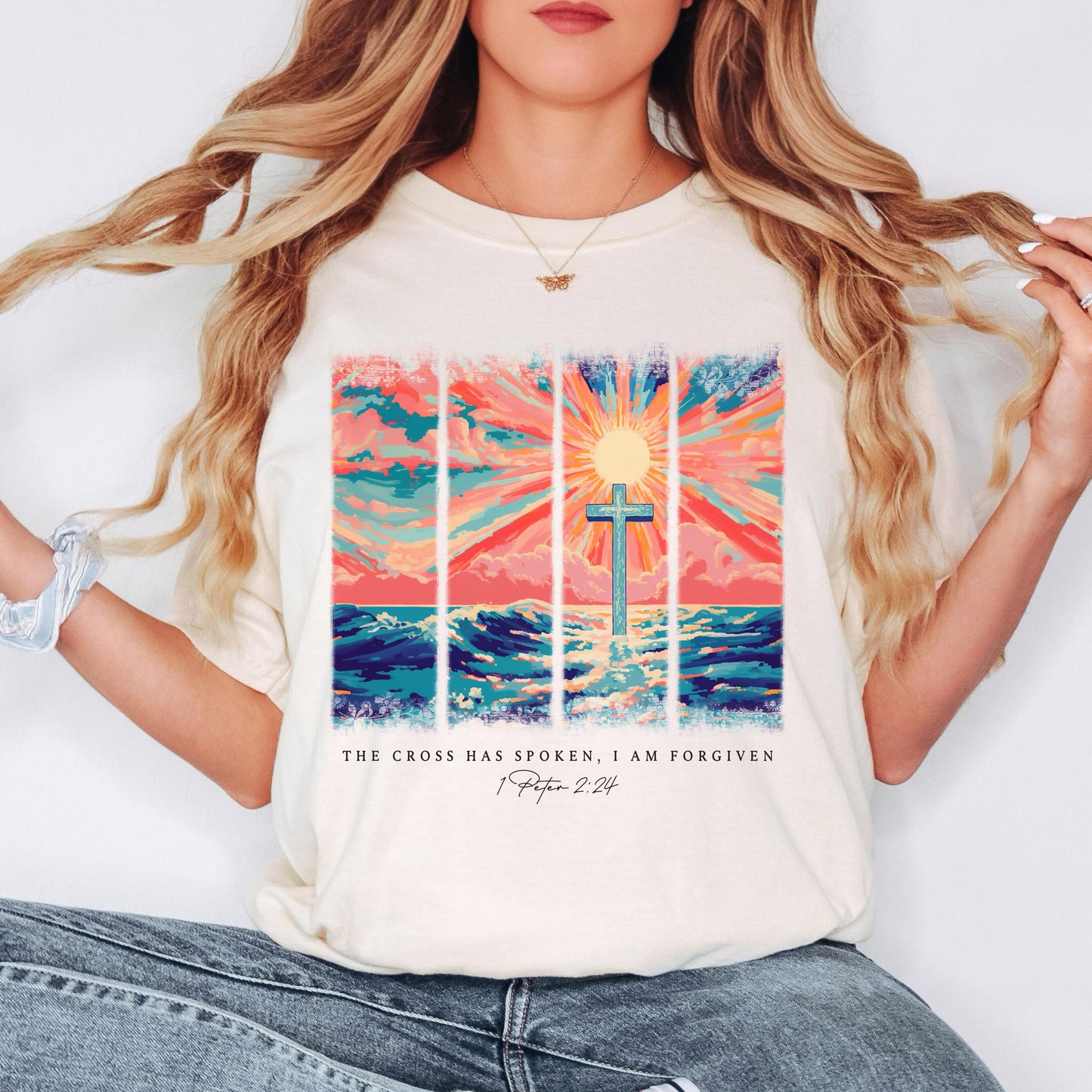 Christian Shirt: Cross Sunset Bible Verse Graphic Tee and Sweatshirt