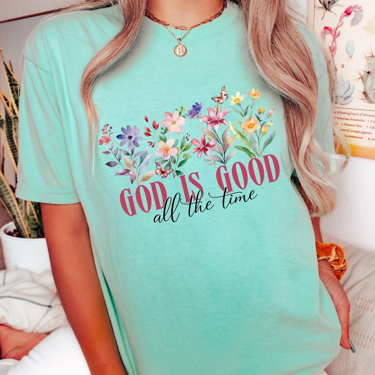 God Is Good Floral Graphic Tee: Christian Faith Shirt