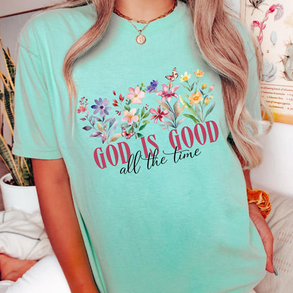 God Is Good Floral Graphic Tee: Christian Faith Shirt