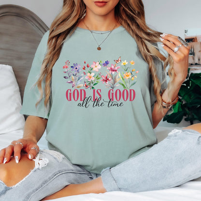 God Is Good Floral Graphic Tee: Christian Faith Shirt