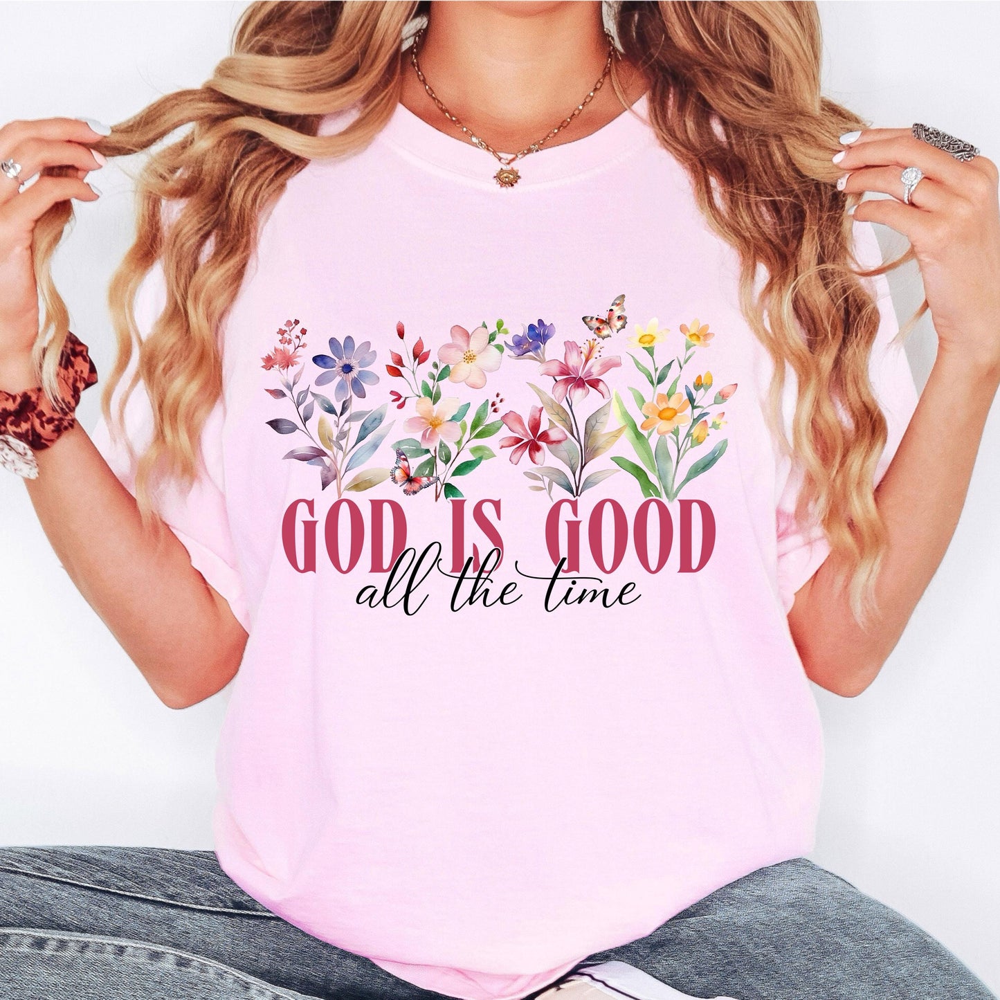 God Is Good Floral Graphic Tee: Christian Faith Shirt